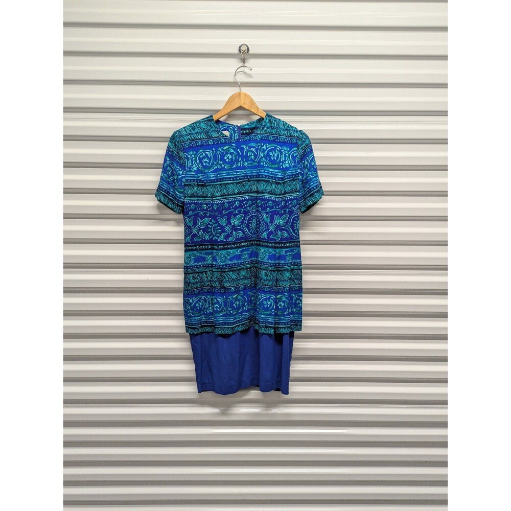 Vintage KC Spencer Blue Print Sheath Dress